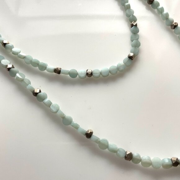 Green Aventurine Double Strand White Cabochon Quartz Pendant Sterling Necklace - Picture 4 of 8